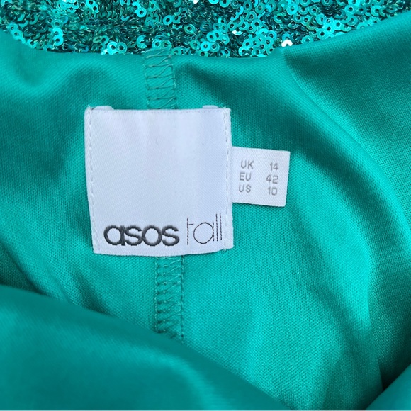Asos Green Sequin Long Sleeve Cowl Back Dress - Picture 7 of 7